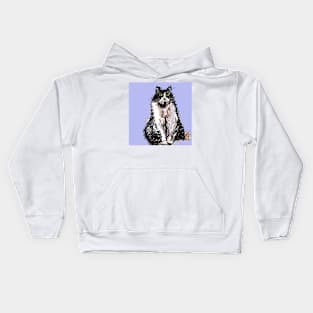 Tuxedo Cat Cute Drawing - on Lavender Purple Kids Hoodie